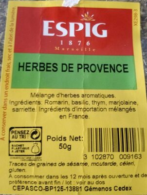 Herbes De Provence ingredients label
