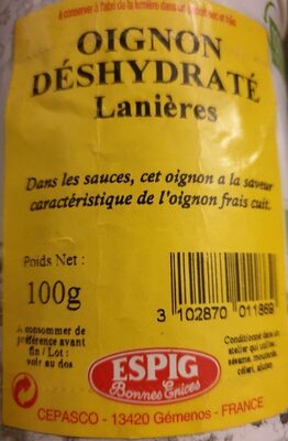 Oignon déshydraté en lanières front packaging