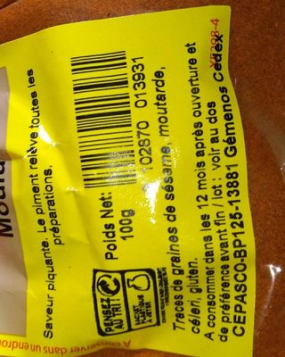 Piment Fort Moulu ingredients label