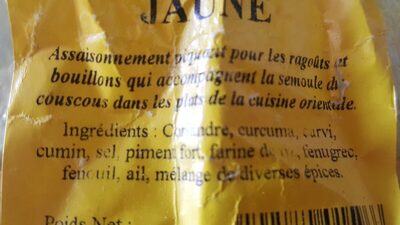 Ras El Hanout Jaune ingredients label