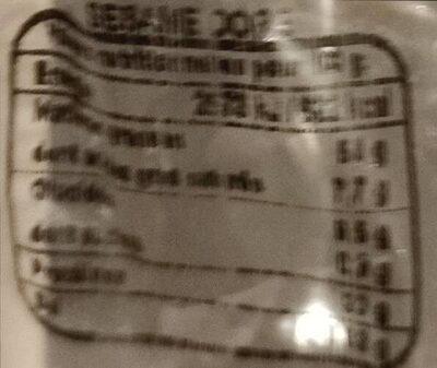 Sésame doré nutrition facts table
