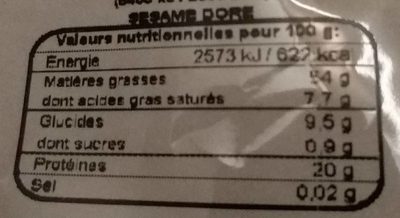 Sésame doré nutrition facts table