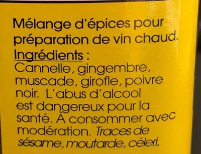 Melange de vin chaud ingredients label