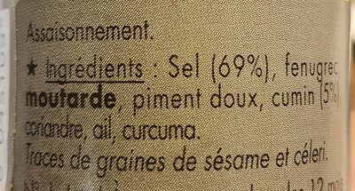 Sel aux épices ingredients label