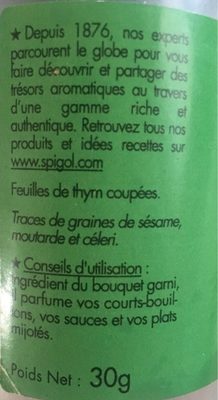 Thym ingredients label