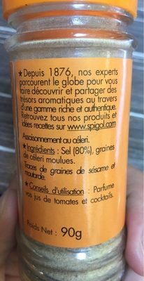 Sel au céleri ingredients label