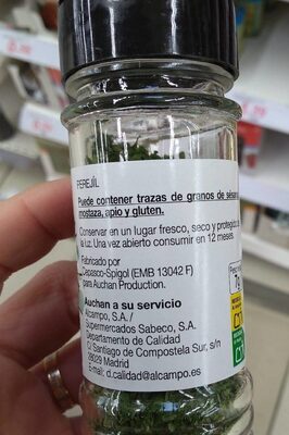 Perejil nutrition facts table