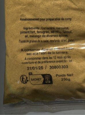 Curry selection ingredients label