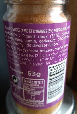 Cuisine thaï nutrition facts table