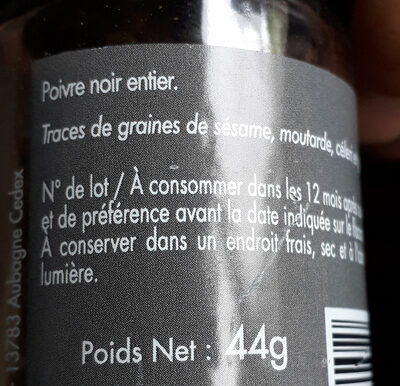 Poivre noir ingredients label