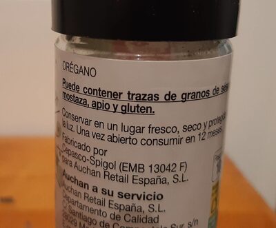 Orégano nutrition facts table