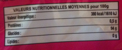 Dragibus nutrition facts table