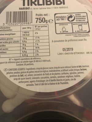 Tirlibibi ingredients label