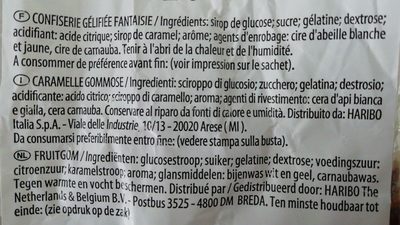 Bonbon Haribo Happy Cola (2 Kg) ingredients label