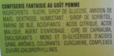 Confiserie fantaisie au goût pomme ingredients label