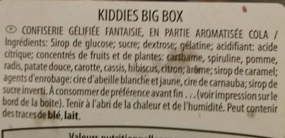 kiddies big box ingredients label