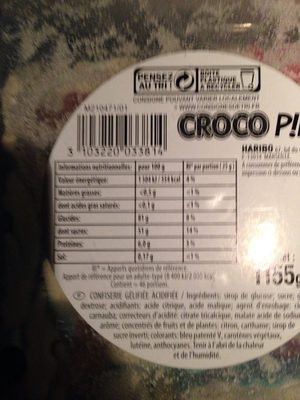 Croco P!k Confiserie gélifiée acidifiée nutrition facts table