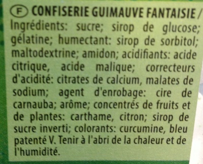 Chamallows Viva Samba ! ingredients label