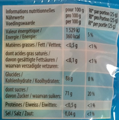 Dragibus Color Pops nutrition facts table