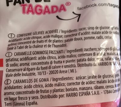 Bonbons Tagada Pink & Pik ingredients label