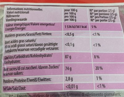 Tagada Purple Fruity (+15% gratuit) nutrition facts table