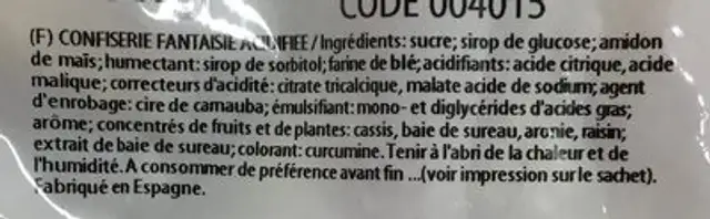 Orangina Mini Bandz Pik ingredients label