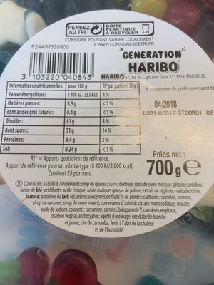 Haribo generation ingredients label
