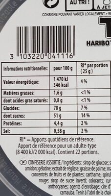 Haribo tirlibibi nutrition facts table