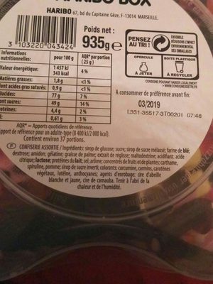 Box ingredients label