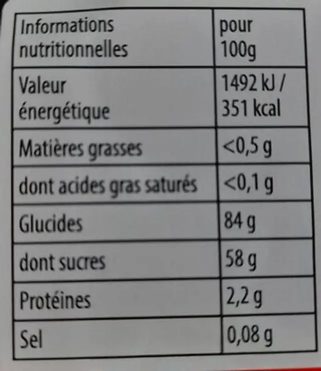 Boite rouge ours nutrition facts table