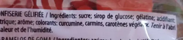 Tagada RED ingredients label