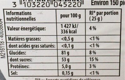 Haribo worms nutrition facts table