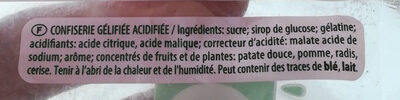 Tagada Pink et pik ingredients label