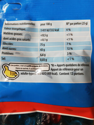 Haribo Schtroumpfs nutrition facts table