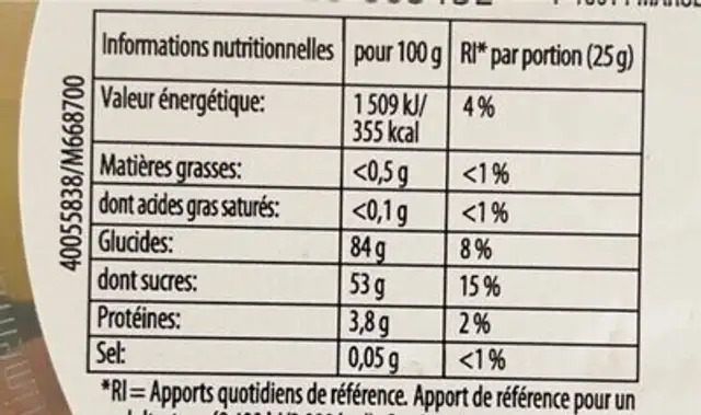 Dragolo nutrition facts table