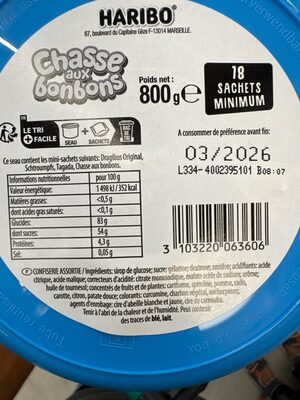 Assortiment de Bonbons individuel ingredients label