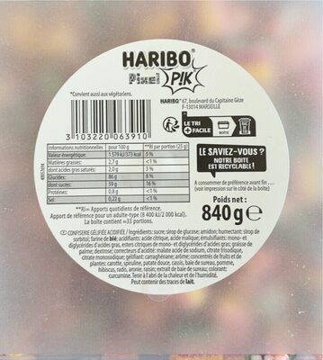 Pixel Pik nutrition facts table