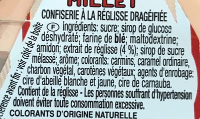 Confiserie Haribo Grains De Millet Reglisse Arôme Anis ingredients label