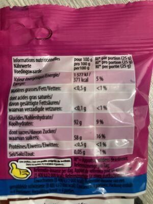 Haribo Dragibus nutrition facts table