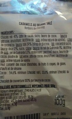 Chocolats caramels au beurre salé ingredients label