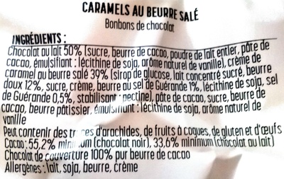 Caramels au beurre salé ingredients label