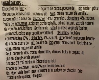 Pistaches ingredients label