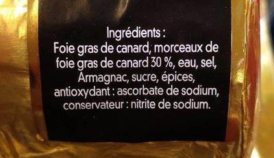 Bloc Foie Gras Canard Diamant Noir 200 G, 1 Pièce ingredients label