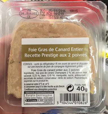Foie gras de Canard entier Recette Prestige aux 2 poivres