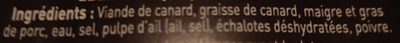Rillettes de Canard ingredients label