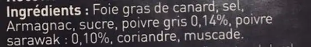 Foie gras de canard entier du sud ouest ingredients label