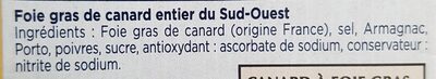 Foie gras de Canard Entier du Sud-Ouest ingredients label