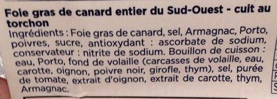 Foie gras de canard entier du sud ouest ingredients label