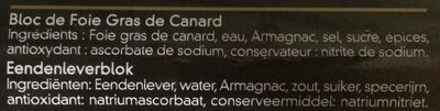 Bloc de foie gras de canard ingredients label