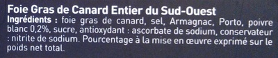 Foie gras de canard entier du Sud-Ouest préparé à la main ingredients label